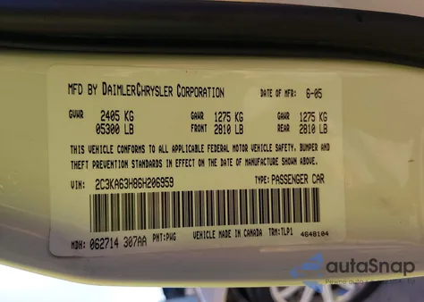 2006 Chrysler 300C from USA, damaged, VIN 2C3KA63H86H206959